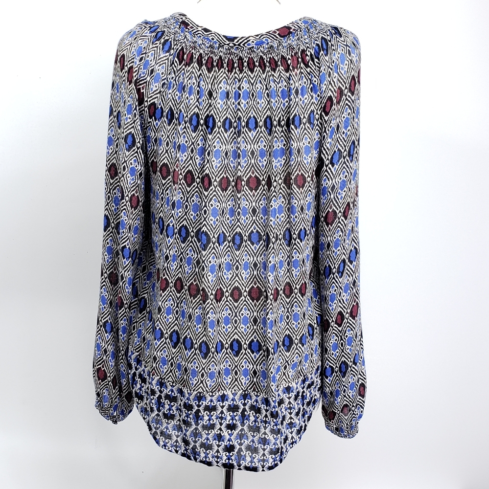 Lucky Brand Ikat Boho Printed Peasant Blouse - Picture 5 of 8